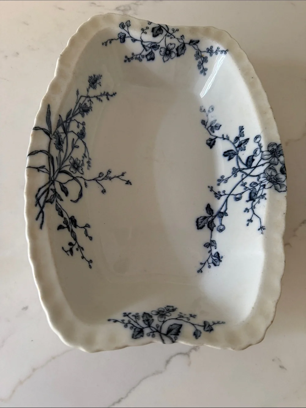 Antique WH Grindley Rustic Flow Blue Floral Fine China  Serving Dish